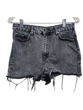 PrettyLittleThing Women’s 6 Black Denim Cutoff Shorts High Rise Raw Hem